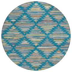 Machine Washable Indoor/Outdoor Chantille ACN2502 Teal 8' x 8' Round Rug
