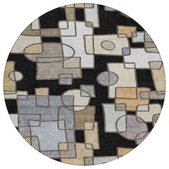 Machine Washable Indoor/Outdoor Chantille ACN2503 Black 8' x 8' Round Rug