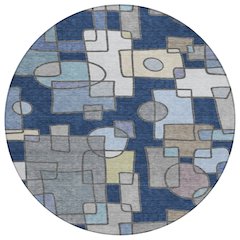 Machine Washable Indoor/Outdoor Chantille ACN2503 Blue 8' x 8' Round Rug