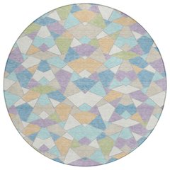 Machine Washable Indoor/Outdoor Chantille ACN2504 Ivory 8' x 8' Round Rug