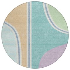 Machine Washable Indoor/Outdoor Chantille ACN2505 Teal 8' x 8' Round Rug