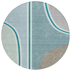 Machine Washable Indoor/Outdoor Chantille ACN2505 Teal 8' x 8' Round Rug