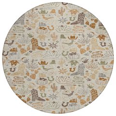 Machine Washable Indoor/Outdoor Chantille ACN2512 Brown 8' x 8' Round Rug