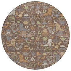 Machine Washable Indoor/Outdoor Chantille ACN2512 Brown 8' x 8' Round Rug