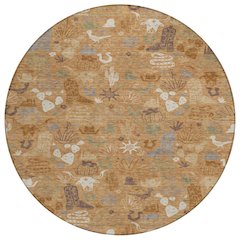 Machine Washable Indoor/Outdoor Chantille ACN2512 Orange 8' x 8' Round Rug