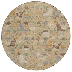 Machine Washable Indoor/Outdoor Chantille ACN2512 Gold 8' x 8' Round Rug
