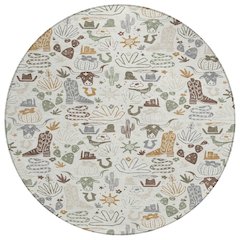 Machine Washable Indoor/Outdoor Chantille ACN2512 Ivory 8' x 8' Round Rug