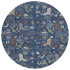 Machine Washable Indoor/Outdoor Chantille ACN2512 Blue 8' x 8' Round Rug