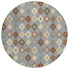 Machine Washable Indoor/Outdoor Chantille ACN2513 Gray 8' x 8' Round Rug