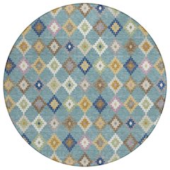 Machine Washable Indoor/Outdoor Chantille ACN2513 Teal 8' x 8' Round Rug