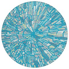 Machine Washable Indoor/Outdoor Chantille ACN2514 Teal 8' x 8' Round Rug