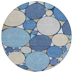 Machine Washable Indoor/Outdoor Chantille ACN2516 Blue 8' x 8' Round Rug