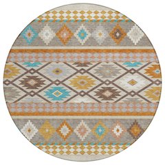 Machine Washable Indoor/Outdoor Chantille ACN2519 Brown 8' x 8' Round Rug