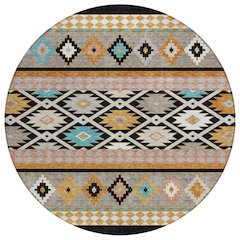 Machine Washable Indoor/Outdoor Chantille ACN2519 Black 8' x 8' Round Rug