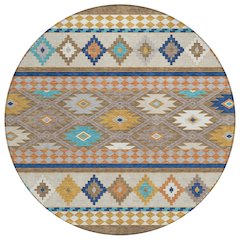 Machine Washable Indoor/Outdoor Chantille ACN2519 Brown 8' x 8' Round Rug