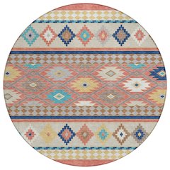 Machine Washable Indoor/Outdoor Chantille ACN2519 Orange 8' x 8' Round Rug