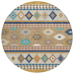 Machine Washable Indoor/Outdoor Chantille ACN2519 Gold 8' x 8' Round Rug