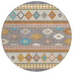Machine Washable Indoor/Outdoor Chantille ACN2519 Gray 8' x 8' Round Rug