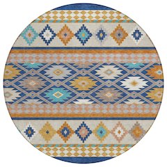 Machine Washable Indoor/Outdoor Chantille ACN2519 Blue 8' x 8' Round Rug