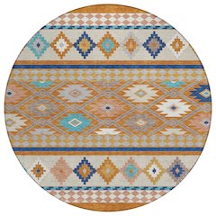 Machine Washable Indoor/Outdoor Chantille ACN2519 Orange 8' x 8' Round Rug