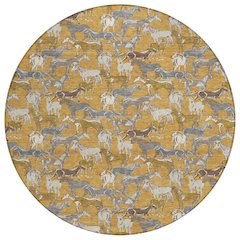 Machine Washable Indoor/Outdoor Chantille ACN2520 Gold 8' x 8' Round Rug