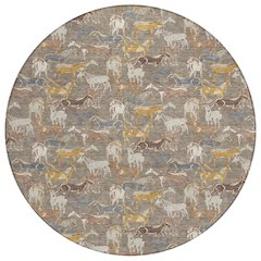 Machine Washable Indoor/Outdoor Chantille ACN2520 Brown 8' x 8' Round Rug