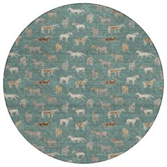 Machine Washable Indoor/Outdoor Chantille ACN2521 Green 8' x 8' Round Rug