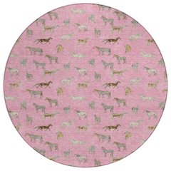 Machine Washable Indoor/Outdoor Chantille ACN2521 Pink 8' x 8' Round Rug