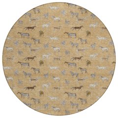 Machine Washable Indoor/Outdoor Chantille ACN2521 Gold 8' x 8' Round Rug