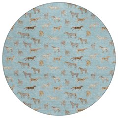 Machine Washable Indoor/Outdoor Chantille ACN2521 Blue 8' x 8' Round Rug