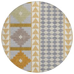 Machine Washable Indoor/Outdoor Chantille ACN2522 Gold 8' x 8' Round Rug