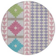 Machine Washable Indoor/Outdoor Chantille ACN2522 Pink 8' x 8' Round Rug