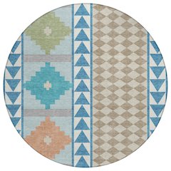 Machine Washable Indoor/Outdoor Chantille ACN2522 Teal 8' x 8' Round Rug