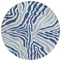 Machine Washable Indoor/Outdoor Chantille ACN2523 Blue 8' x 8' Round Rug