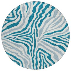 Machine Washable Indoor/Outdoor Chantille ACN2523 Teal 8' x 8' Round Rug