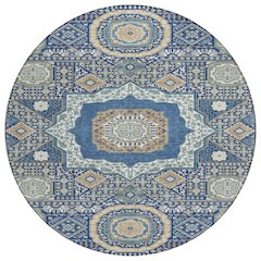Machine Washable Indoor/Outdoor Chantille ACN2525 Blue 8' x 8' Round Rug