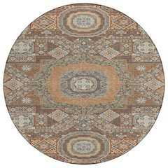 Machine Washable Indoor/Outdoor Chantille ACN2525 Orange 8' x 8' Round Rug