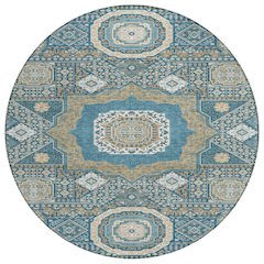 Machine Washable Indoor/Outdoor Chantille ACN2525 Teal 8' x 8' Round Rug