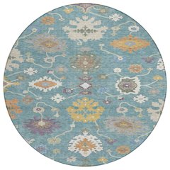Machine Washable Indoor/Outdoor Chantille ACN2532 Teal 8' x 8' Round Rug