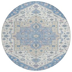 Machine Washable Indoor/Outdoor Chantille ACN2533 Blue 8' x 8' Round Rug