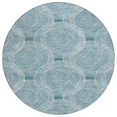Machine Washable Indoor/Outdoor Chantille ACN2534 Teal 8' x 8' Round Rug