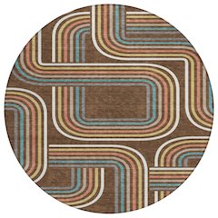 Machine Washable Indoor/Outdoor Chantille ACN2535 Brown 8' x 8' Round Rug