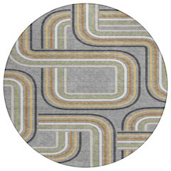 Machine Washable Indoor/Outdoor Chantille ACN2535 Gray 8' x 8' Round Rug