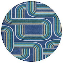 Machine Washable Indoor/Outdoor Chantille ACN2535 Blue 8' x 8' Round Rug