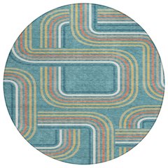 Machine Washable Indoor/Outdoor Chantille ACN2535 Teal 8' x 8' Round Rug