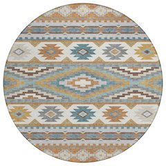 Machine Washable Indoor/Outdoor Chantille ACN2539 Orange 8' x 8' Round Rug