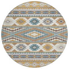 Machine Washable Indoor/Outdoor Chantille ACN2539 Gold 8' x 8' Round Rug