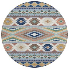 Machine Washable Indoor/Outdoor Chantille ACN2539 Blue 8' x 8' Round Rug