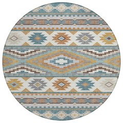 Machine Washable Indoor/Outdoor Chantille ACN2539 Teal 8' x 8' Round Rug