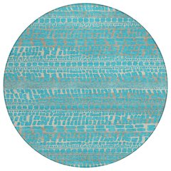 Machine Washable Indoor/Outdoor Chantille ACN2540 Teal 8' x 8' Round Rug